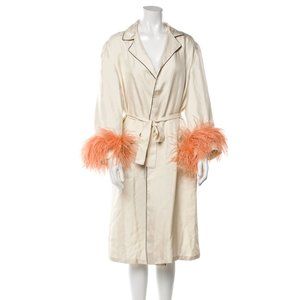 PRADA Silk Robe With Feather Trim, Size: M